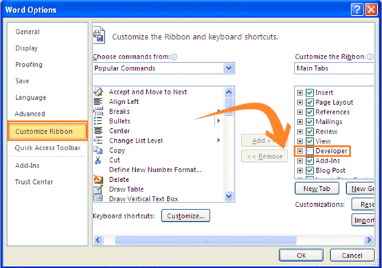 where is developer tab in word for mac 2011